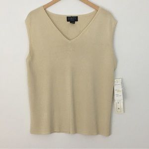 Finity Woman Knit Tank V-Neck Sleeveless Blouse Tank 1X Beige Yellow